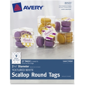Textured Scallop Round Tags, 2-1/2" D, 27/Pk, We by Avery
