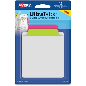 Avery 74770 Ultra Note Tabs, Self Adh, 3"X3-1/2" 12/Pk, Neon by Avery