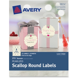 Avery 8214 Pearlized Scallop Round Labels, 2-1/2" D, 72/Pk, Iy by Avery