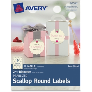 Avery 80508 Pearlized Scallop Round Labels, 2-1/2" D, 27/Pk We by Avery