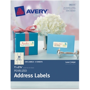 Avery 8215 Pearlized Address Labels, 1"X2-5/8", 240/Pk, Iy by Avery