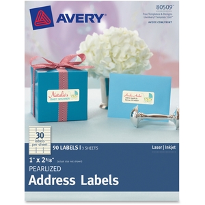 Avery 80509 Pearlized Address Labels, 1"X2-5/8", 90/Pk, We by Avery