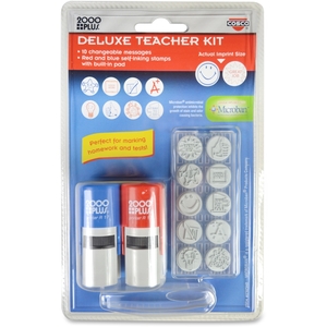 Consolidated Stamp Manufacturing Company 030360 Deluxe Teacher Stamp Kit, 10-Messages, Red/Blue by Consolidated Stamp