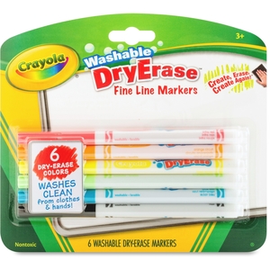 Crayola, LLC 985906 Washable Dry-Erase Fine Line Markers, 6/Bx, Ast by Crayola