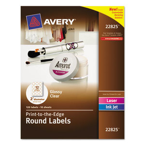 Avery 22825 Round Print-to-the-Edge Labels, 2" dia, Glossy Clear, 120/Pack by AVERY-DENNISON