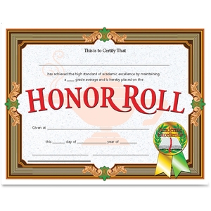 Flipside Products, Inc VA612 Honor Roll Certificate, 30/Pk, Ast by Flipside