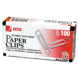Nonskid Economy Paper Clips, Steel Wire, Jumbo, Silver, 100/Box, 10 Boxes/Pack by ACCO BRANDS, INC.
