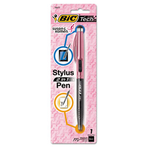 BIC BPSTP1SGK-BK Tech 2 in 1 Retractable Ball Pen and Stylus, Breast Cancer Awareness, Pink by BIC CORP.