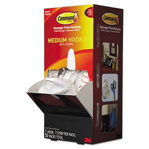 General Purpose Hooks, Designer, 3lbs Capacity, White, 50/Carton by 3M/COMMERCIAL TAPE DIV.