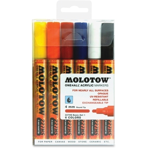 MOLOTOW 200453 Acrylic Markers, 4Mm Round Tip, 6/St, Ast by MOLOTOW