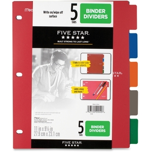 Ergodyne 20040 Five Star Write On/Wipe Off Poly Tabbed Dividers Asst 9.18x11 Bulk 5 Tab by Five Star