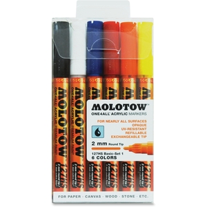 MOLOTOW 200230 Acrylic Markers, 2Mm Round Tip, 6/St, Ast by MOLOTOW