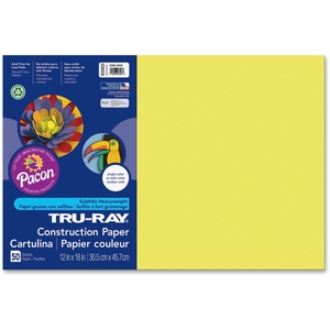 PACON CORPORATION 103403 Construction Paper, 76Lb, 12"X18", 50/Pk, Lovely Lemon by Tru-Ray