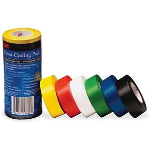 3M 7641226PK Color-Coding Pack, Vinyl Tape, .94"X21.87Yds, 6/Pk, Mi by 3M