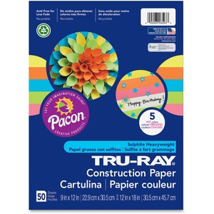 PACON CORPORATION 6596 Sulphite Construction Paper, 9'"X12", 50Sh/Pk, Ast by Tru-Ray