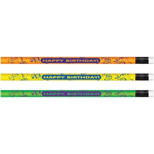 Moon Products 7917B Happy Birthday Themed Pencils, No.2, 12/Dz, Neon/Ast by Moon Products