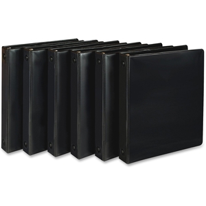 SAMSILL CORPORATION I08530 Samsill Economy View Binder, Round Ring, Black, 1", Must buy 6.. Customizable clear overlay on front, back, and spine. Exposed-rivet construction and two clear inside pockets. Contains 40% post-consumer recycled content. Premium quality vinyl tightly seal by Samsill