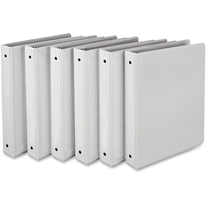 SAMSILL CORPORATION I08537 Samsill Economy View Binder, Round Ring, White, 1", Must buy 6. Customizable clear overlay on front, back, and spine. Exposed-rivet construction and two clear inside pockets. Contains 40% post-consumer recycled content. Premium quality vinyl tightly seale by Samsill