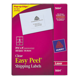 Avery 5664 Clear Easy Peel Mailing Labels, Laser, 3 1/3 x 4, 300/Box by AVERY-DENNISON