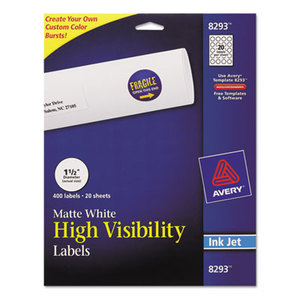 Avery 8293 Color Printing Mailing Labels, 1 1/2 dia, White, 400/Pack by AVERY-DENNISON