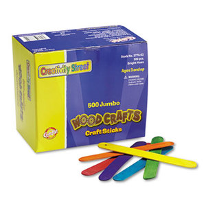Colored Wood Craft Sticks, Jumbo, 6 x 3/4, Wood, Assorted, 500/Box by THE CHENILLE KRAFT COMPANY