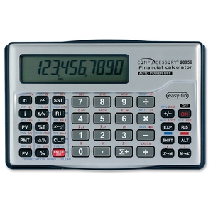 10-Digit Financial Calculator, 5"x3-1/8"x5/8", Silver by Compucessory