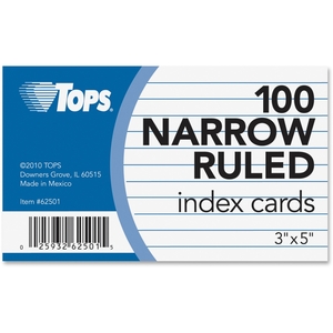 Tops Products 62501 Index Cards, 5"Wx3"Lx3/5"H, 100 Ea/Pk, We by TOPS