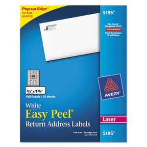 Avery 5195 Easy Peel Laser Address Labels, 2/3 x 1 3/4, White, 1500/Pack by AVERY-DENNISON