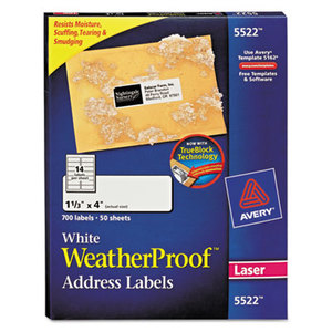 Avery 5522 WeatherProof Mailing Labels w/TrueBlock, Laser, White, 1 1/3 x 4, 700/Pack by AVERY-DENNISON