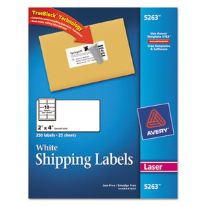 Avery 5263 Shipping Labels w/Ultrahold Ad & TrueBlock, Laser, 2 x 4, White, 250/Pack by AVERY-DENNISON