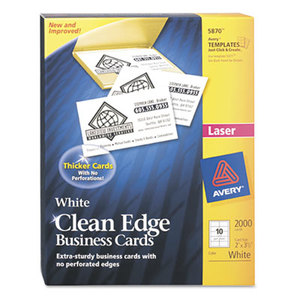 Avery 5870 Two-Side Printable Clean Edge Business Cards, Laser, 2 x 3 1/2, White, 2000/Box by AVERY-DENNISON