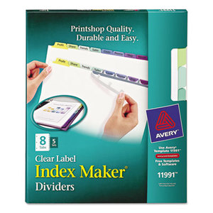 Avery 11991 Print & Apply Clear Label Dividers w/Color Tabs, 8-Tab, Letter, 5 Sets by AVERY-DENNISON