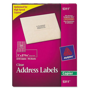 Avery 5311 Clear Copier Mailing Labels, 1 x 2 13/16, 2310/Pack by AVERY-DENNISON