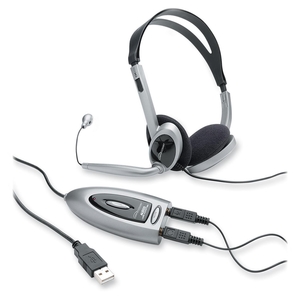 Compucessory 55257 Headset,w/USB Adapter,LED Indicator,3.5mm Jack,Black/Silver by Compucessory