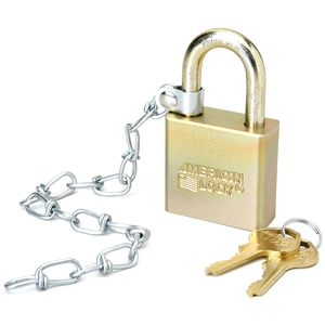 National Industries For the Blind 5340015881010 Solid Body Padlock, 1-1/8"H Shackle, w/Chain, Steel by SKILCRAFT