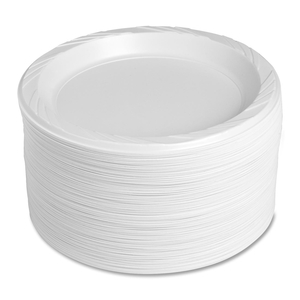 Genuine Joe 10329 9" Plastic Round Plates, Reusable/Disposable, 125/PK, White by Genuine Joe