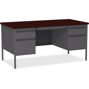 Lorell Furniture 60928 Double Pedestal Desk, 60"x30"x29-1/2", Mahogany by Lorell