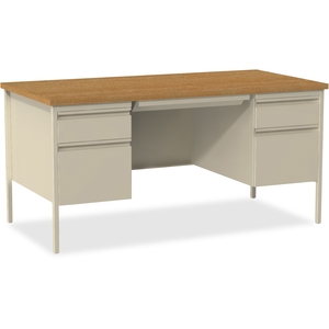 Lorell Furniture 60926 Double Pedestal Desk, 60"x30"x29-1/2", Putty Oak by Lorell