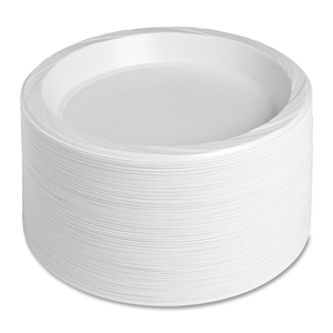 Genuine Joe 10323 Plastic Plates, Reusable/Disposable, 10-1/4", 125/PK, White by Genuine Joe