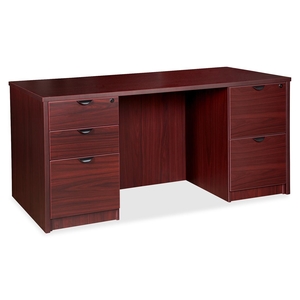 Lorell Furniture 79018 Double Ped Desk, 66"x30"x29", Mahogany by Lorell