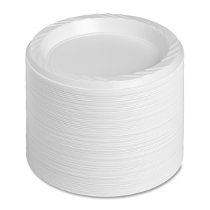 Genuine Joe 10327 6" Plastic Round Plates, Reusable/Disposable, 125/PK, White by Genuine Joe