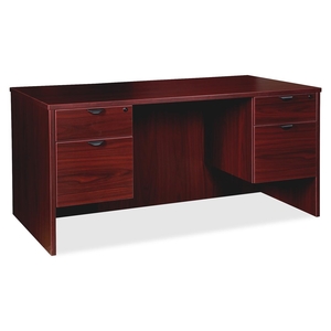 Lorell Furniture 79012 3/4 Double Ped Desk, 60"x30"x29", Mahogany by Lorell