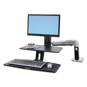 WorkFit-A Sit-Stand Workstation w/Suspended Keyboard, Single LD, Aluminum/Black by ERGOTRON INC