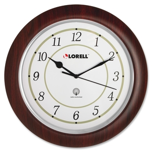 Wall Clock, Arabic Numerals, 13-1/4", White Dial/Woodgrain by Lorell