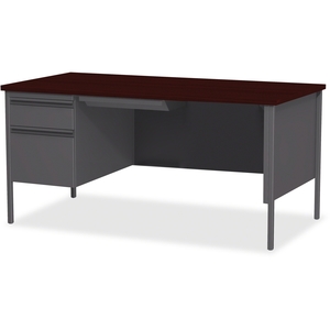 Lorell Furniture 60919 Single Pedestal Desk, LH, 66"X30"29-1/2", Mahogany by Lorell