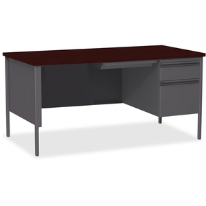 Lorell Furniture 60916 Single Pedestal Desk, RH, 66"x30"x29-1/2", Mahogany by Lorell