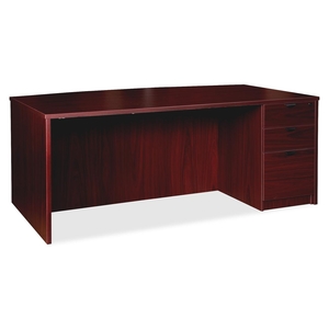 Lorell Furniture 79010 Right Ped Bow Desk, 72"x42"x29", Mahogany by Lorell