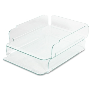 Lorell Furniture 80655 Stacking Letter Tray, 2/PK, 13"x10-1/4"x2-3/4", CL/Green by Lorell