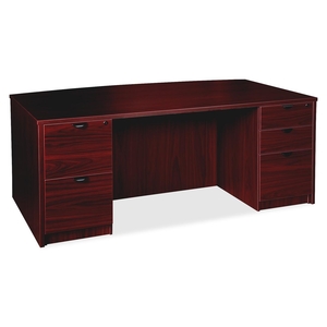 Lorell Furniture 79022 Double Ped Desk, Bowfront, 72"x42"x29", Mahogany by Lorell