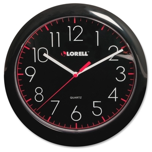 Lorell Furniture 60995 Wall Clock, 10", Arabic Numerals, Black Frame/ Face by Lorell